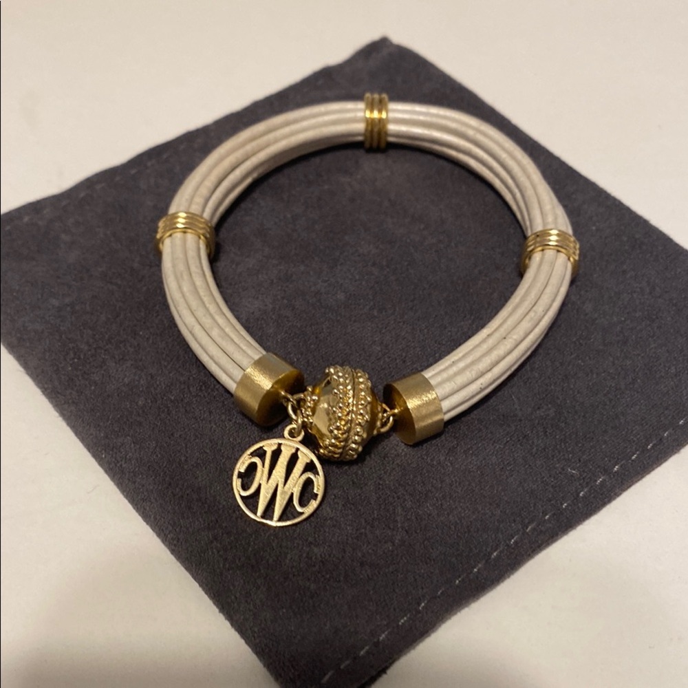 Clara Williams Gold and Cream Multi-Strand Bracelet with Charm magnetic clasp